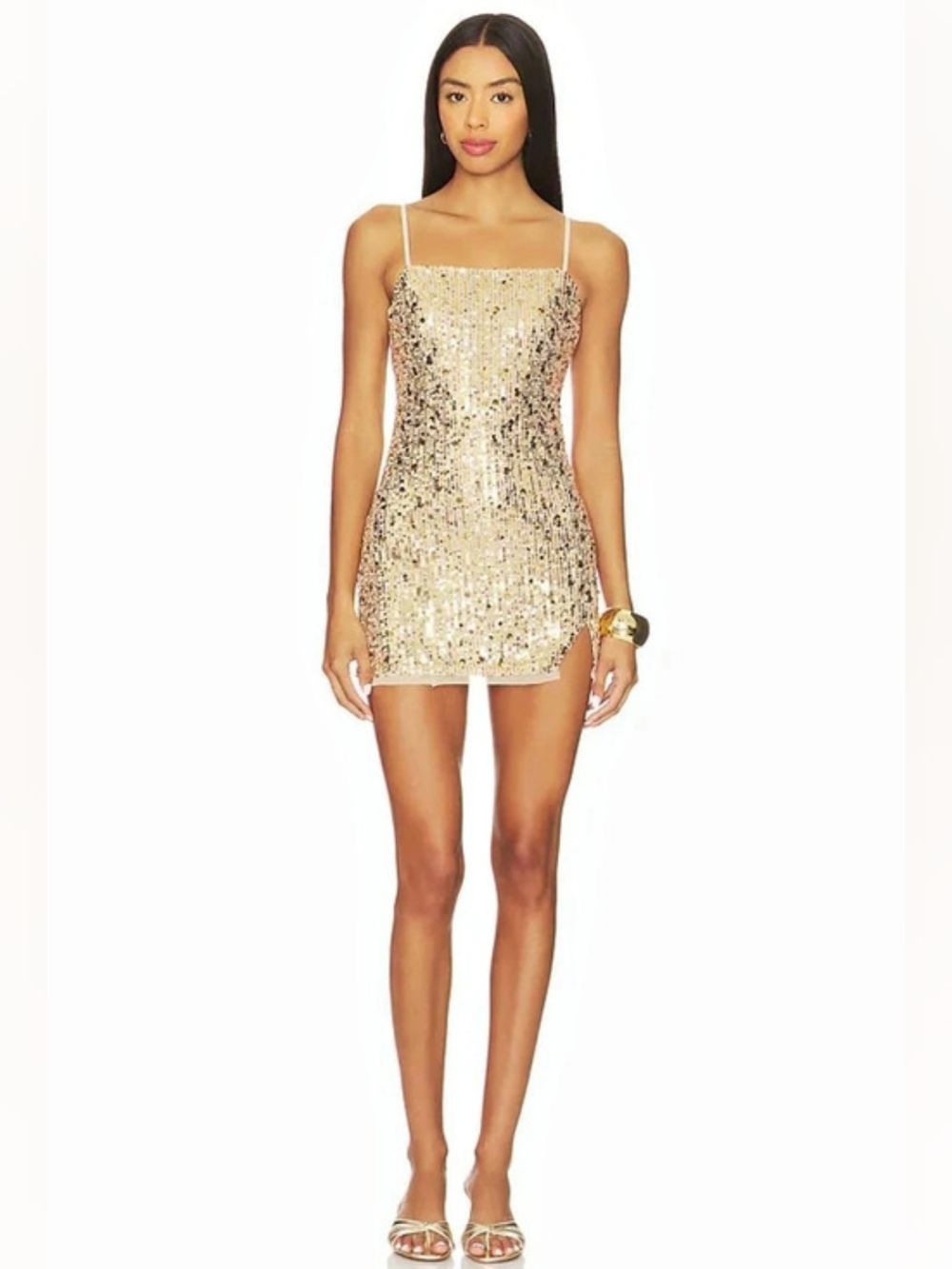 Free People Midnight Kiss Mini Sequin Slip Dress in Gold Combo